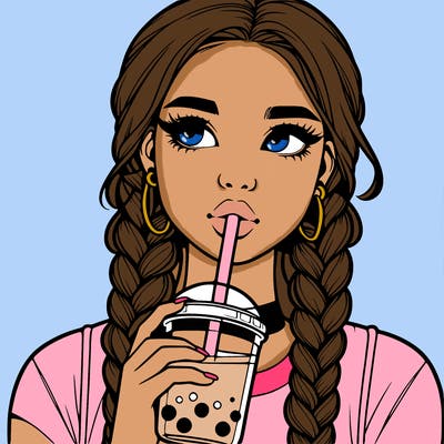 realistic girl with braided hair drinking boba