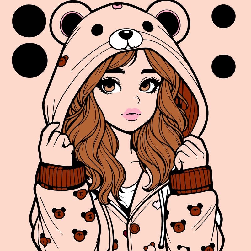 realistic girl in a animal pjs hoodie