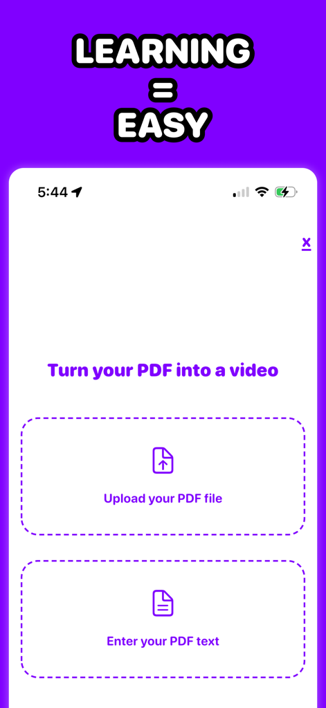PDF Brainrot app interface for uploading files and converting text to video