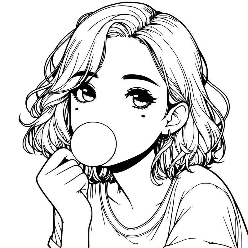 realistic girl chewing bubblegum