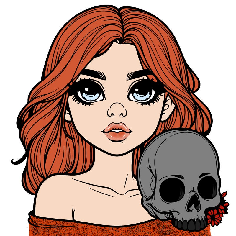 realistic girl with skull
