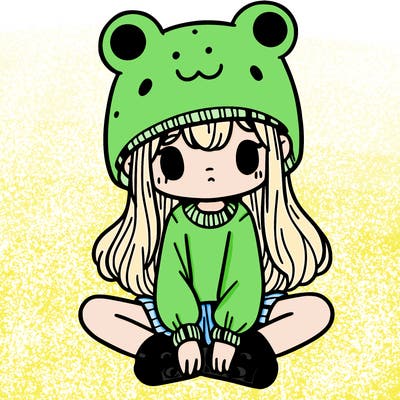 a girl wearing a frog hat and some frog socks