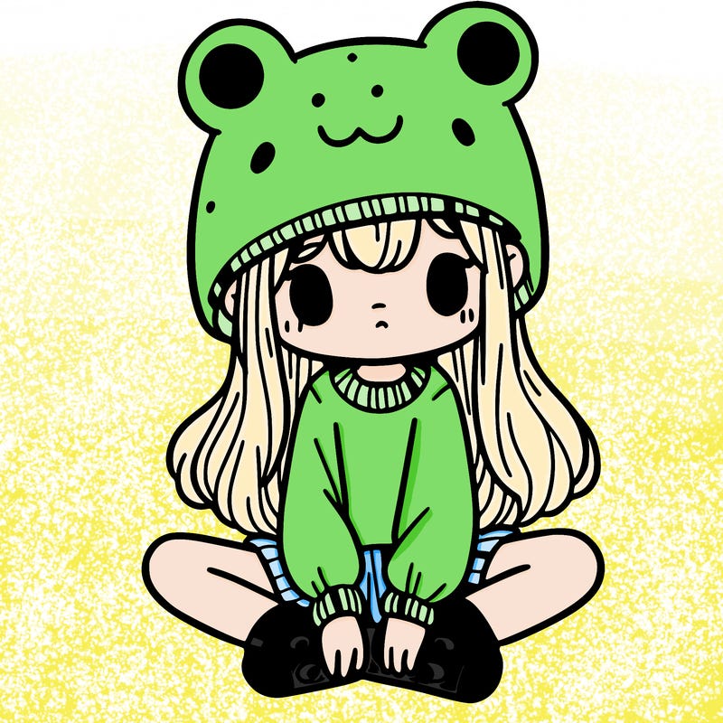 a girl wearing a frog hat and some frog socks