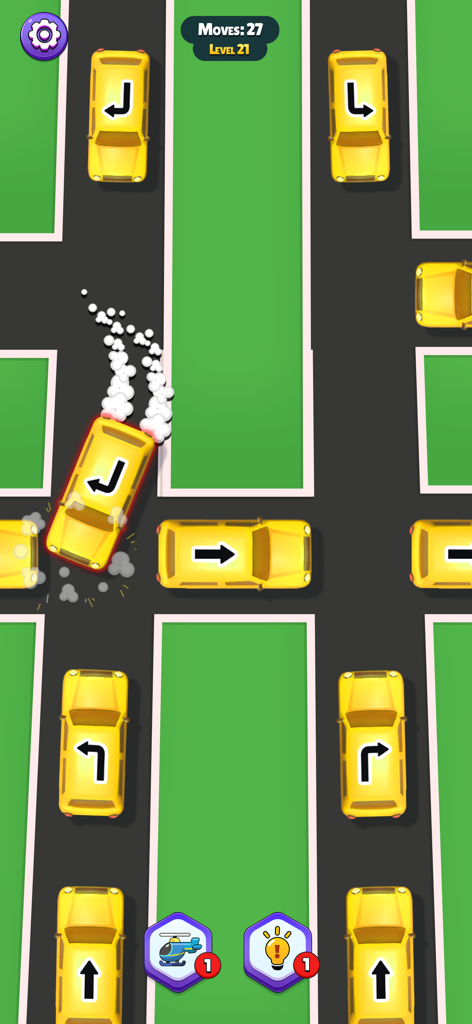 Unblock Cars: Traffic Control - A top down view of yellow cars in a traffic jam puzzle game level
