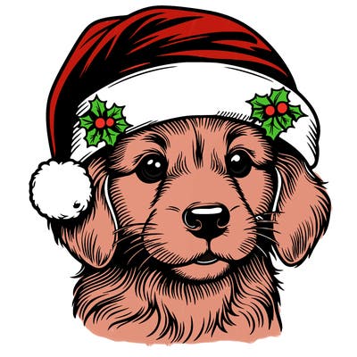 realistic dog wearing a santa hat