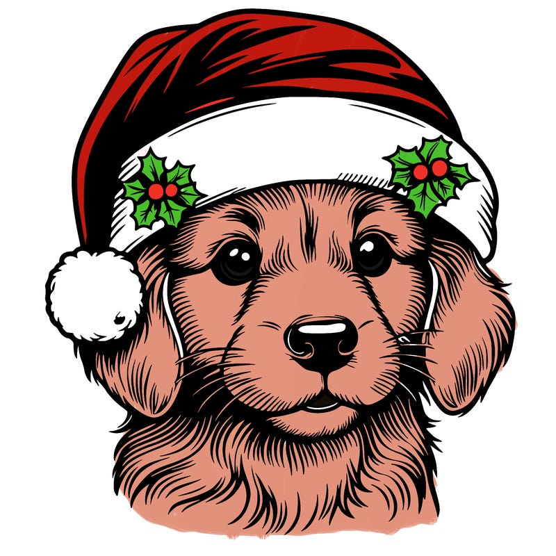 realistic dog wearing a santa hat