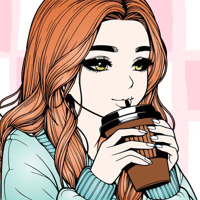 realistic girl drinking coffee