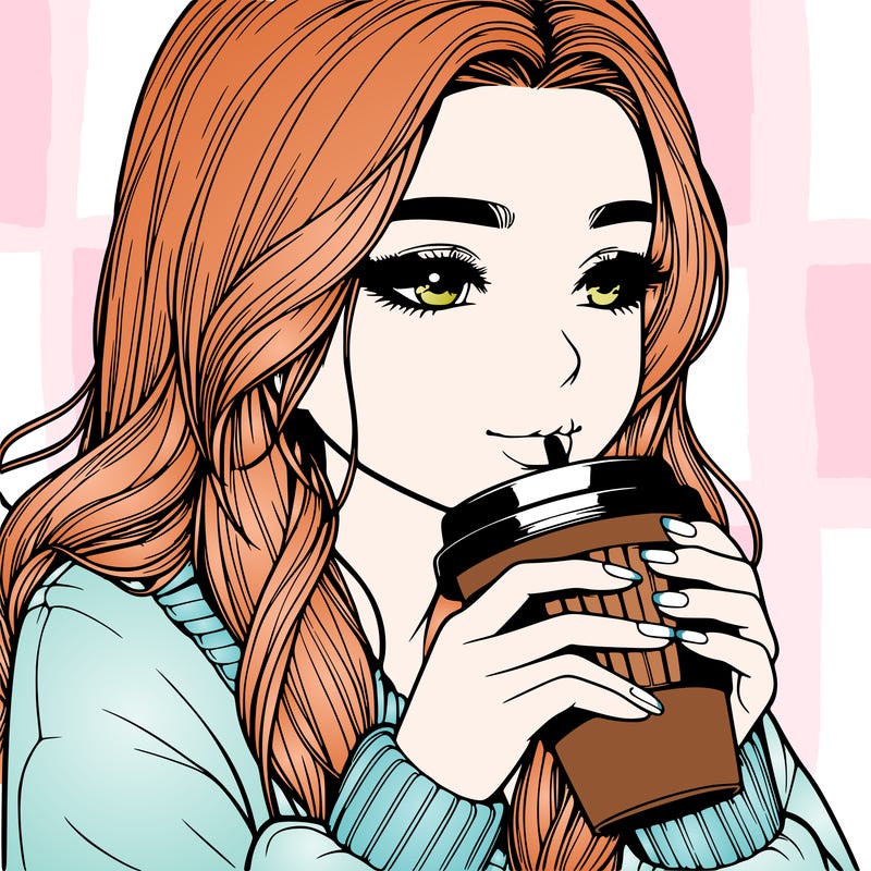 realistic girl drinking coffee