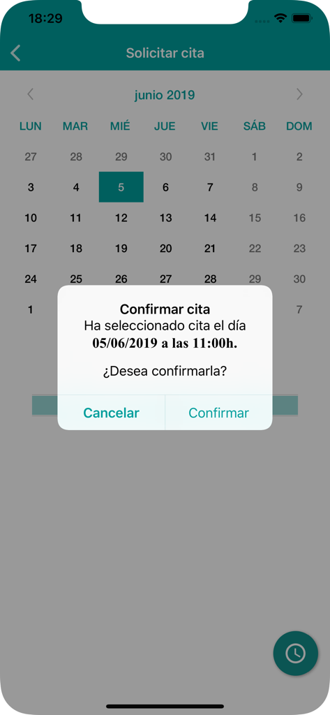Diálogo de confirmación de cita en la aplicación de salud Salud Informa
