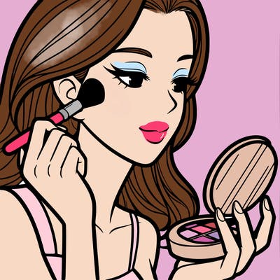 little girl putting on makeup