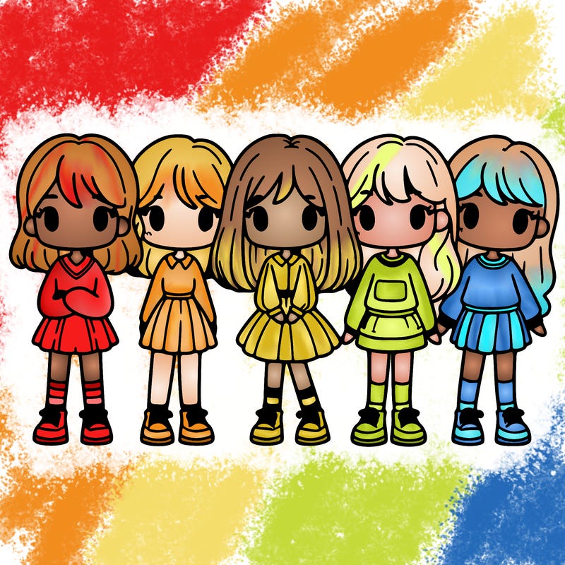 5 girls standing next to each other in a line