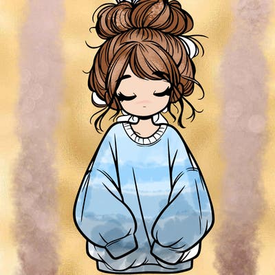 girl with baggy sweatshirt and messy bun