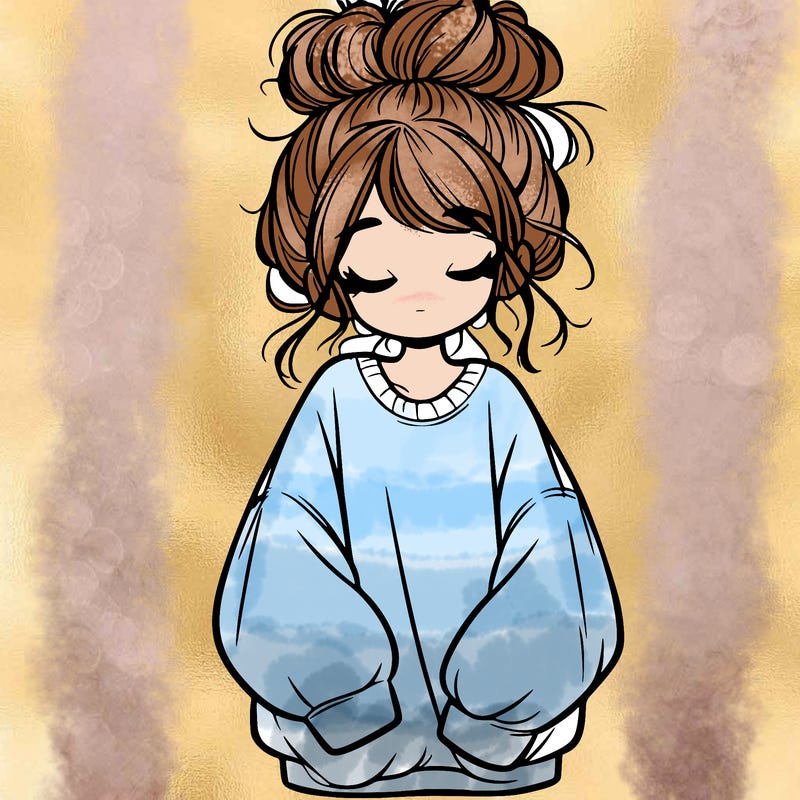 girl with baggy sweatshirt and messy bun