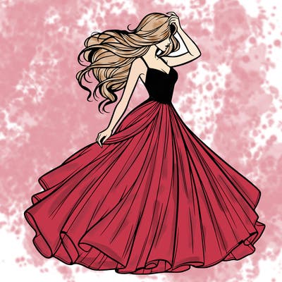 realistic woman with dress flowing in the wind