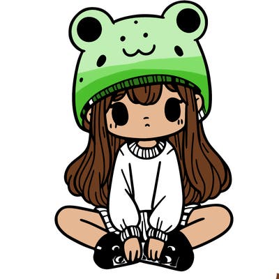a girl wearing a frog hat and some frog socks