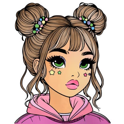 realistic girl with space buns