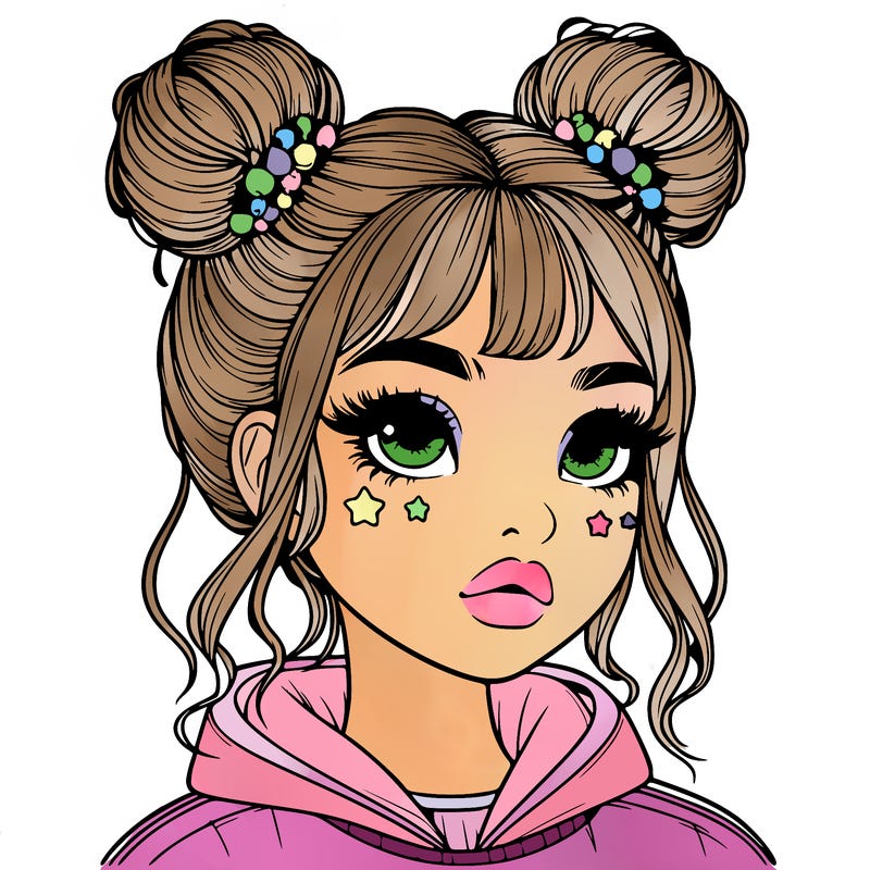 realistic girl with space buns