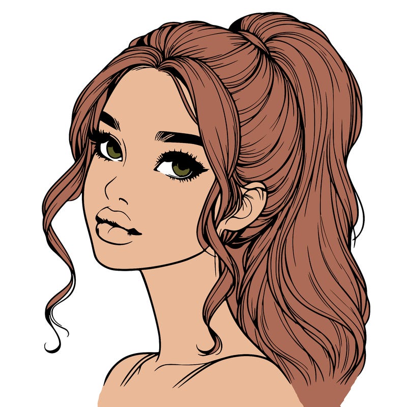 realistic girl with a ponytail on her hair and lips