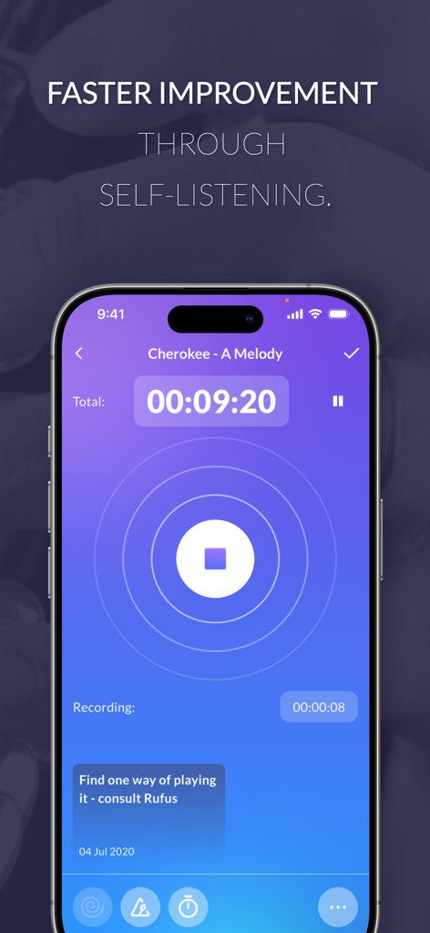 Modacity: Pro Music Practice - Modacity music practice app interface showing a recording session for improvement