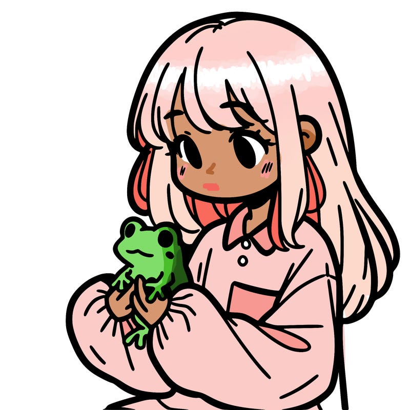 girl with long hair and a oversized shirt. and she is holding a frog