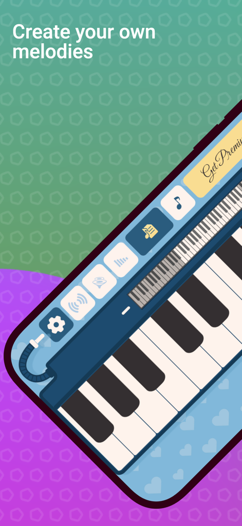 Simple Melodica - Simple Melodica app interface showing a virtual piano keyboard and creative tool icons