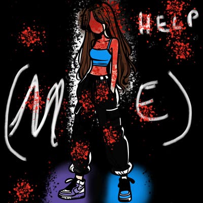 girl in baggy pants crop top and long hair