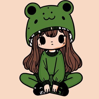 a girl wearing a frog hat and some frog socks