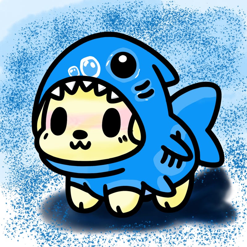 cute dog wearing a shark costume