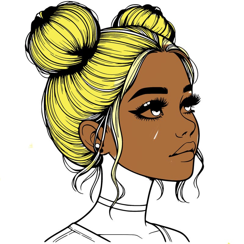 realistic girl with buns on the top of her head