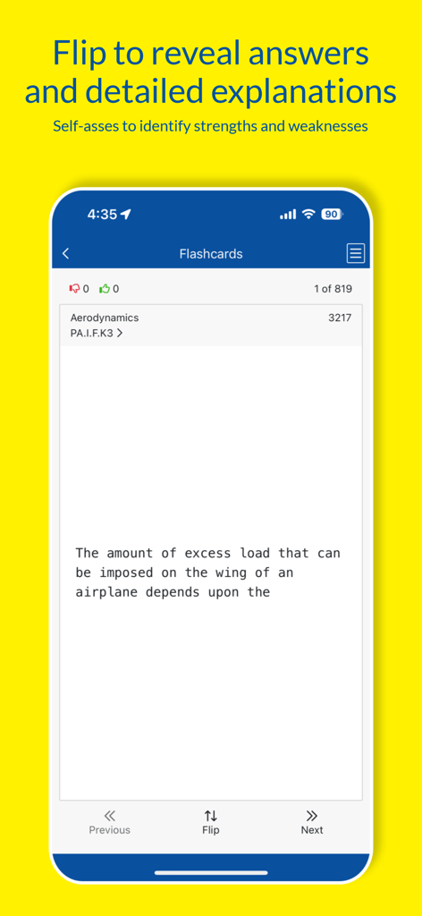 King Test Prep Companion - King Test Prep Companion flashcard interface showing an aerodynamics question for FAA exam preparation