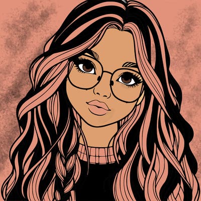 girl with long hair and freckles and glasses realistic