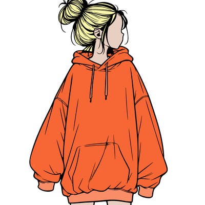 realistic girl with a oversized sweatshirt on and a bun