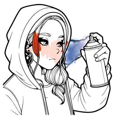 a realistic girl, spray painting