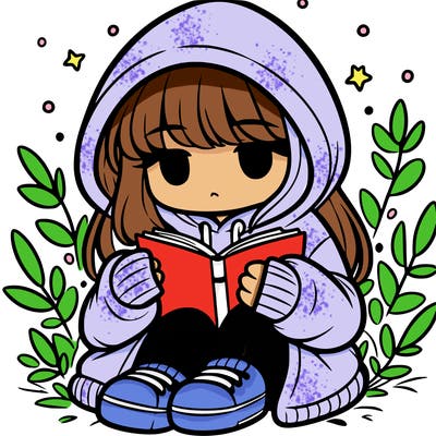 girl in oversized hoodie reading a book