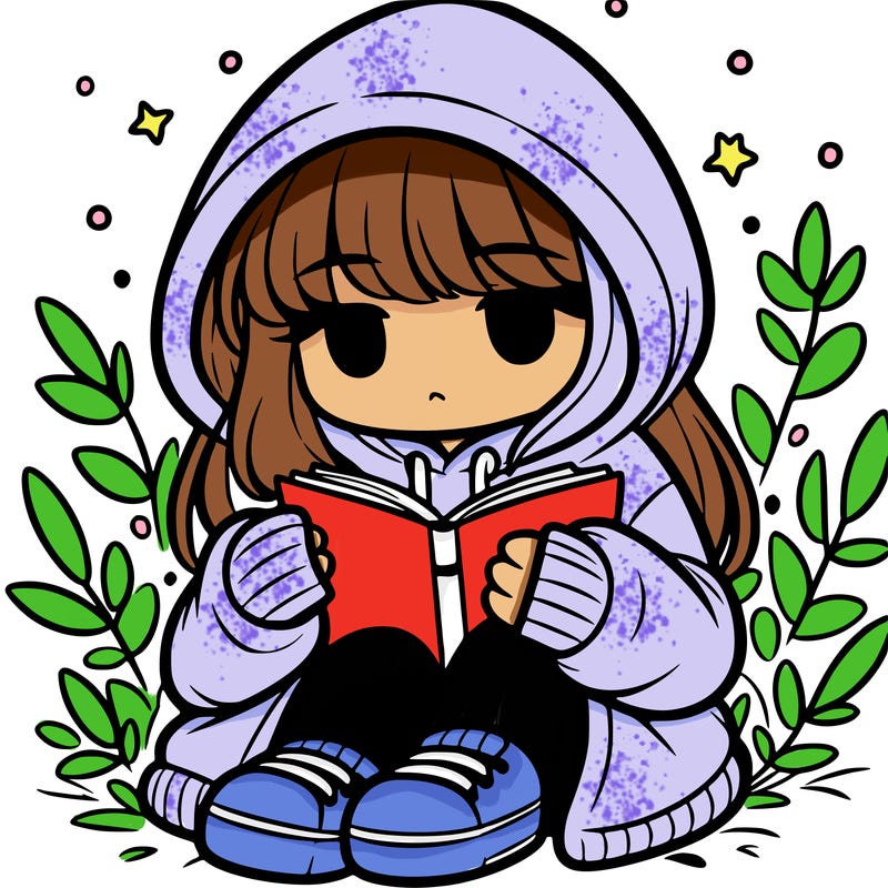 girl in oversized hoodie reading a book