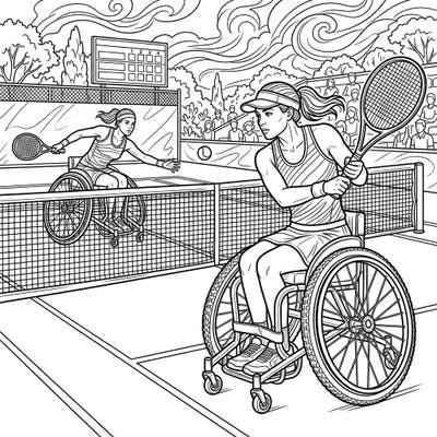 Dive into the exhilarating world of wheelchair tennis with this dynamic coloring page featuring determined athletes in action. Capture their power and precision as you bring the court to life with your favorite colors.