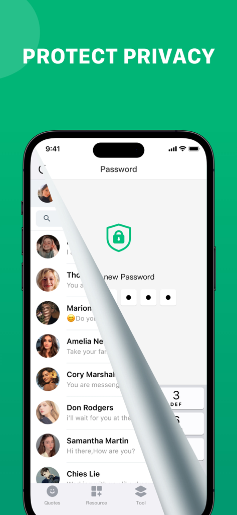 WA Web - Dual Chat - WA Web Dual Chat app privacy screen showing a password lock feature