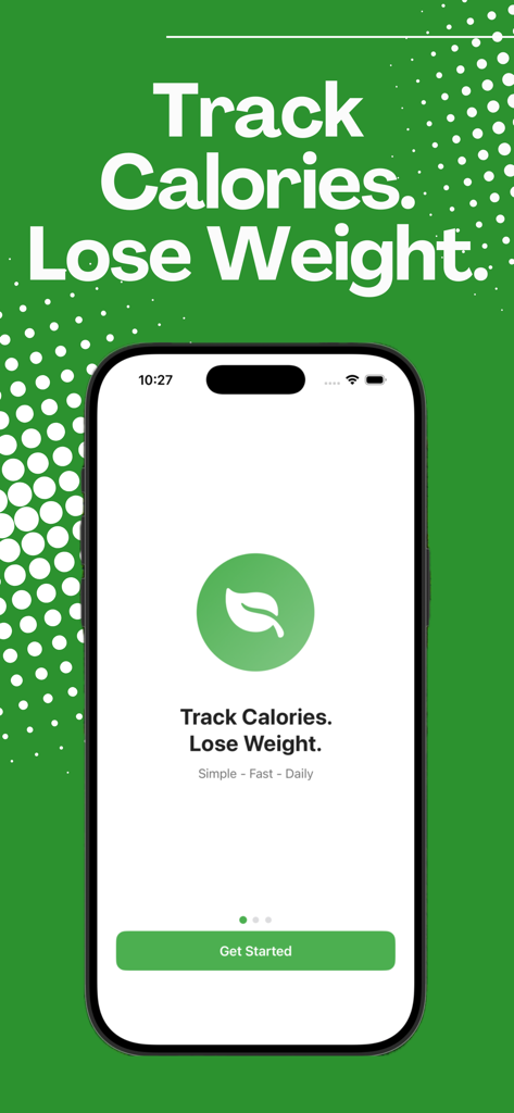Calorie Tracker: Macros & Diet - The onboarding screen of the Calorie Tracker app with the slogan Track Calories Lose Weight and a Get Started button