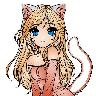 realistic girl with cat ears and tail