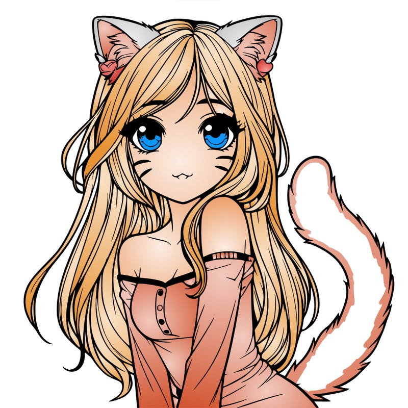 realistic girl with cat ears and tail