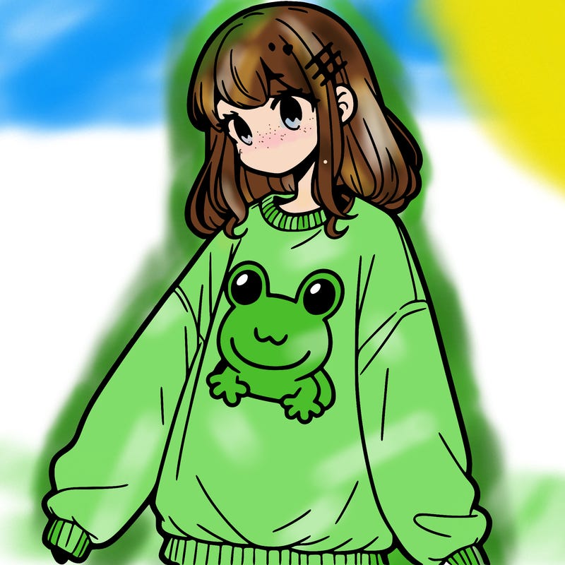 girl wearing frogging sweatshirt