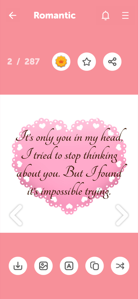 Love Messages - Quotes - A romantic love quote inside a pink lace heart on the Love Messages app interface.
