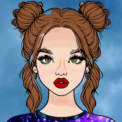 realistic girl with two buns in hair and lips