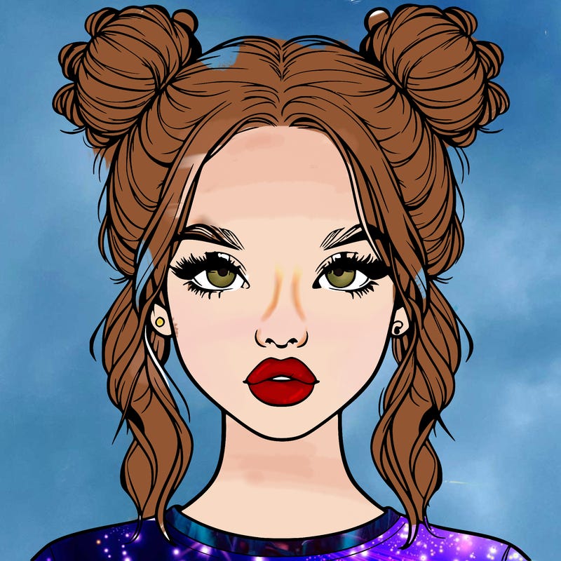 realistic girl with two buns in hair and lips