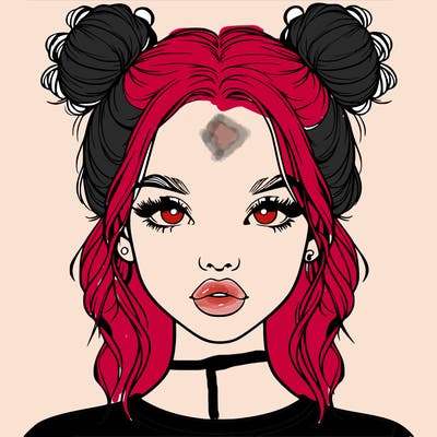 realistic girl with two buns in hair and lips