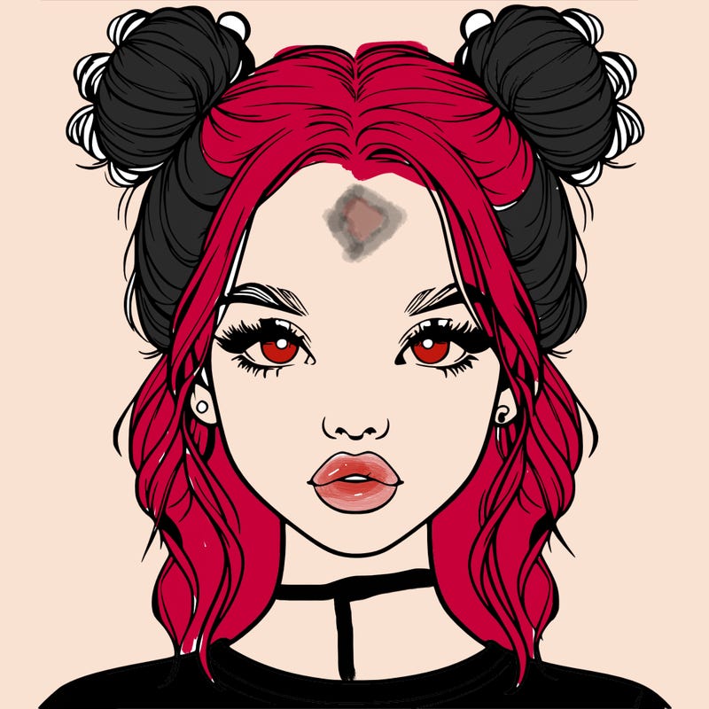 realistic girl with two buns in hair and lips