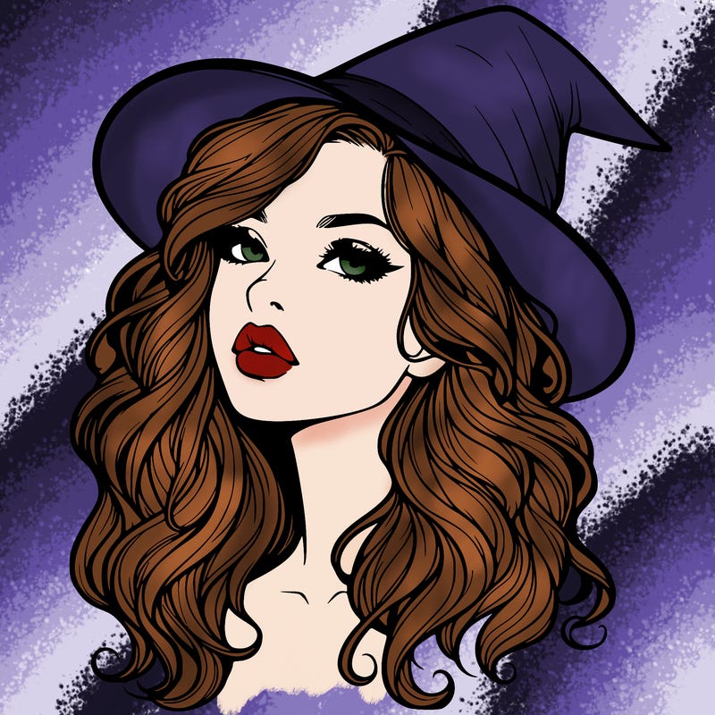 realistic witch girl with wavy hair and lips