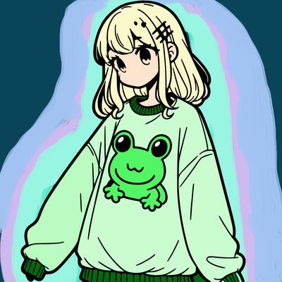 girl wearing frogging sweatshirt