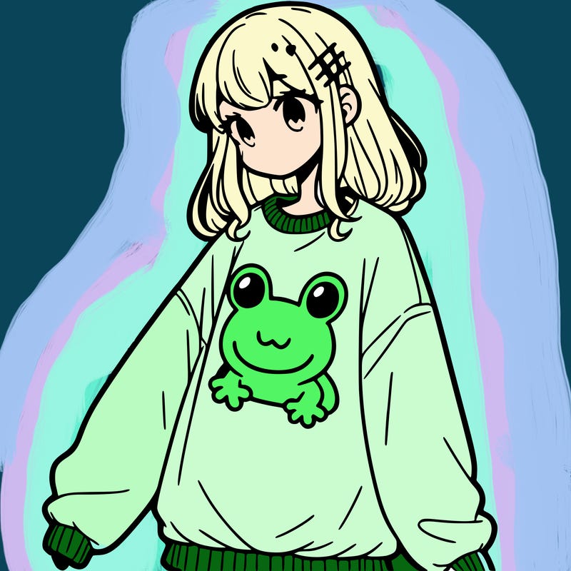 girl wearing frogging sweatshirt