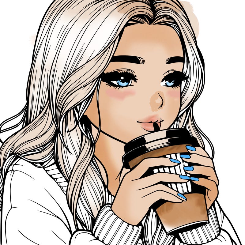 realistic girl drinking coffee